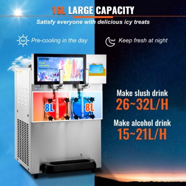 VEVOR 8L / 2.1 Gal Διπλή Μηχανή Σλάσι Επαγγελματική Μαργαρίτα Σμούθι Παγωμένο Ποτό  FBXXRJYSGOC8L869BV2