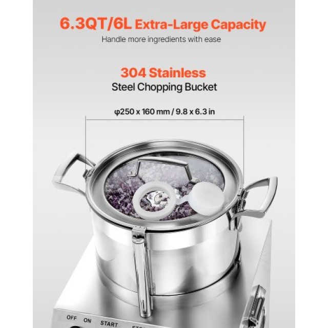 VEVOR  Επεξεργαστής Τροφίμων & Κόφτης Λαχανικών 6L Ανοξείδωτος Ατσά...