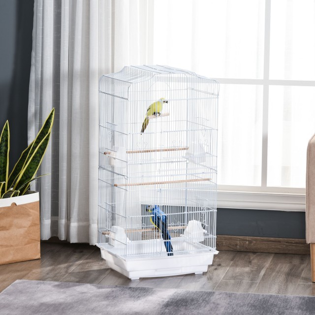 PawHut Bird Cage with Perches, Swing and Bowls, Metal and Plastic A...