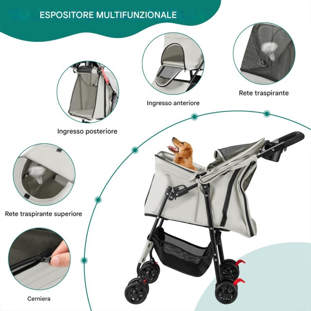 BAKAJI Πτυσσόμενο Καρότσι για Κατοικίδια Σκύλων και Γατών Γκρι 30Kg...