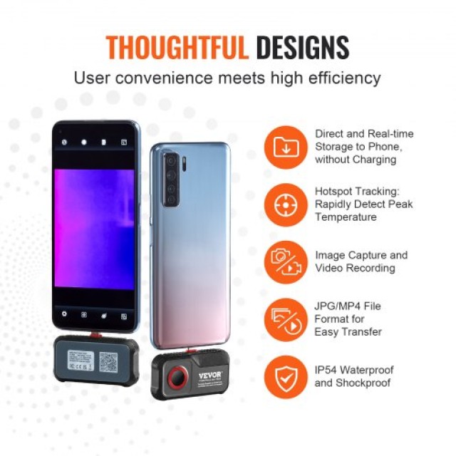 VEVOR Θερμική Κάμερα για Android με Ανάλυση Υπέρυθρων 256x192 και Ρ...