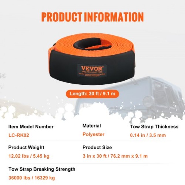 Σετ Ιμάντα Ανάκτησης VEVOR 3 x 30 ft με Δ-Κρίκους  DZDL3IN30FTJG2LACV0