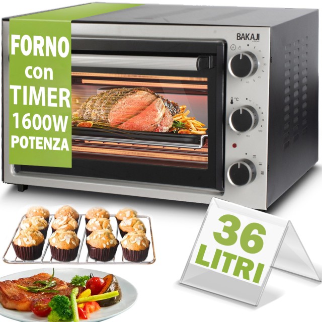 BAKAJI Ηλεκτρικός Φούρνος 36 Λίτρων 1600W με Χρονοδιακόπτη και Αυτόματη Απενεργοποίηση 02842189