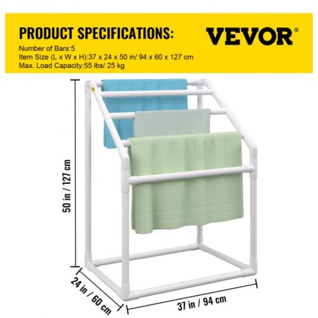 VEVOR Βάση Πετσέτας Πισίνας, 5 Μπάρες, Λευκή, Ελεύθερη Στήριξη PVC, Περιλαμβάνει Κλιπ, Τσάντα, Γάντζο, Αποθήκευση Φουσκωτών και Κουπιών  MJJBSTXGBDDW50V7JV0