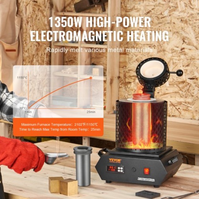 VEVOR Ηλεκτρικός Κλίβανος Τήξης Χρυσού 1350W με Γραφίτες 1kg & 3kg ...