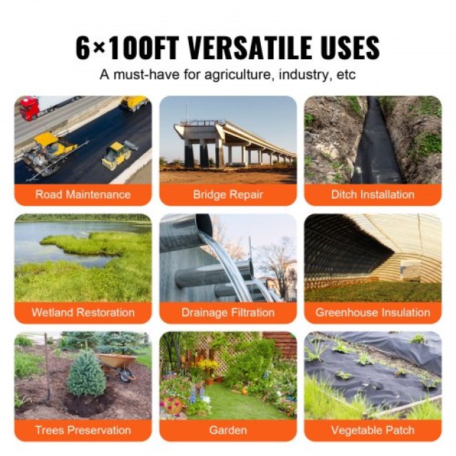 VEVOR Υφασμάτινο Γεωύφασμα 6x100FT 8OZ για Δρόμους και Αποστραγγίσε...