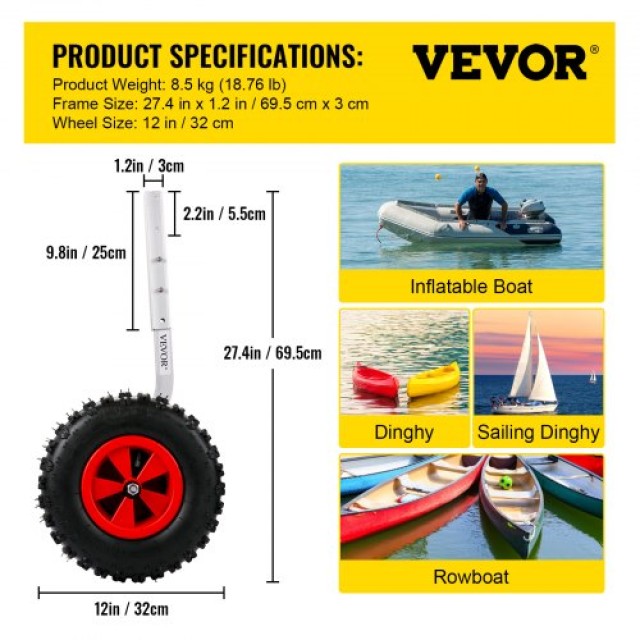 VEVOR Ρόδες Εκτόξευσης Σκαφών, 12 Ρόδες Τρανσόμου, 500 LBS, Αλουμινίου, 4 Ταχυσύνδεσμοι  CYXSLYCB125003U3AV0