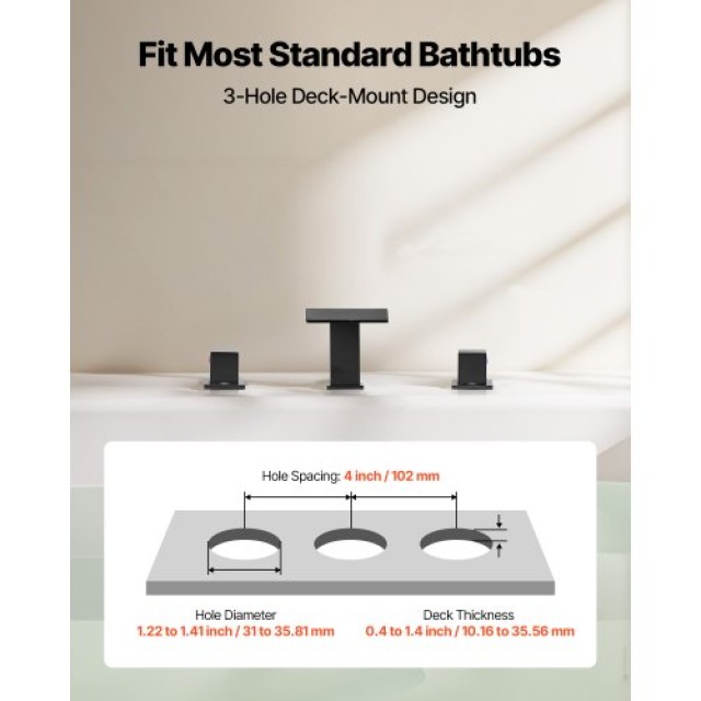 VEVOR Μπαταρία Μπανιέρας, 3 Οπές, Κρουνός Καταρράκτης, Σετ Βρύσης γ...