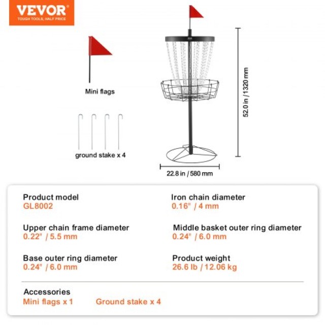 VEVOR Καλάθι Disc Golf, Φορητός Στόχος με 24 Αλυσίδες, Μαύρο  YDLSYPGEFQLY0I0N7V0
