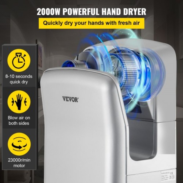 VEVOR Ταχυστεγνωτήρας Χεριών με Φίλτρο HEPA, 2000W 220V, Ασημί  GSJLSGSPQSYS-U5PEV2
