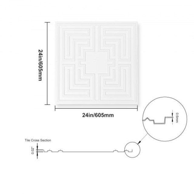 Σετ 12 Λευκών Πλακιδίων Οροφής VEVOR 24x24 εκ από PVC με Σχέδιο Echo - Εύκολη Εγκατάσταση  THBZPVCB12J29DDRKV0