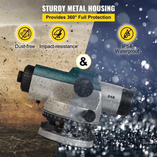 VEVOR  Αυτόματο Οπτικό Επίπεδο 24X, 40mm με Μαγνητικό Αποσβεστήρα και Κλείδωμα Μεταφοράς, Εργαλείο Μέτρησης Ύψους Απόστασης Γωνίας, IP54 Αδιάβροχο ZDGXBSZY24M4FS1F1V0