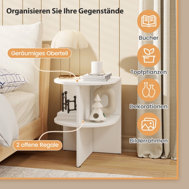 Σετ 2 Στρογγυλά Τραπέζια Σαλονιού Διπλού Επιπέδου με Ράφια, 38 x 38...