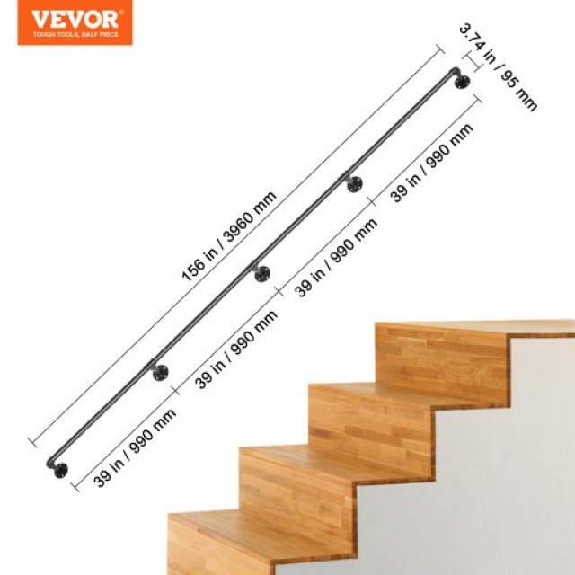 VEVOR Χειρολισθήρας Σκάλας 13FT, 440LBS, Βιομηχανικός Χειρολισθήρας από Χάλυβα για Εσωτερικό/Εξωτερικό Χώρο  TZBGSLTFSGY13YH9HV0