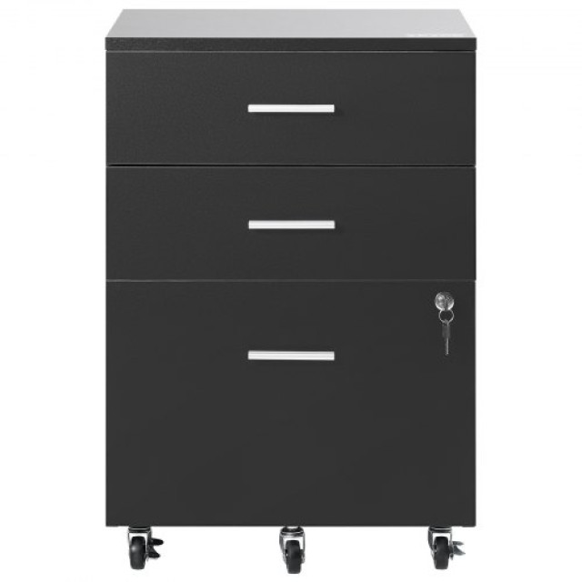 VEVOR Ντουλάπι Αρχείων 3 Συρταριών, Μαύρο, με Κλείδωμα και 5 Ρόδες ...