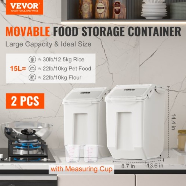 VEVOR  Δοχείο Αποθήκευσης Υλικών 2x15L με Ρόδες & Αεροστεγές Καπάκι...