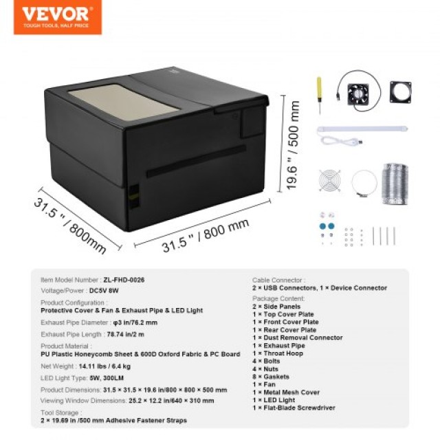 VEVOR  Πυρίμαχο Κάλυμμα Χαρακτικού Λέιζερ 80x80x50 εκ.  JGDKJBHZJGDK1M3Z8V9