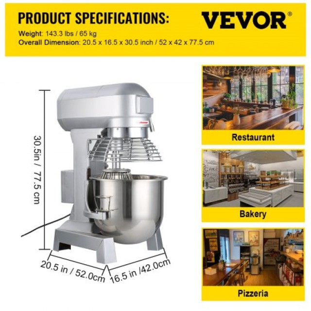 Επαγγελματικό Μίξερ Τροφίμων VEVOR 20L 500W 220V  DDJBJ20LCLSB20B01V2