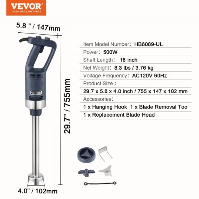 Επαγγελματικός Ραβδομπλέντερ VEVOR 500W για Σούπες & Σάλτσες  ZXSCJBQ500WBHM0FZV2