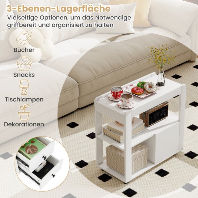 Costway Λευκός Τροχήλατος Σταθμός Εκτυπωτή με Συρτάρια και Ράφια JV...