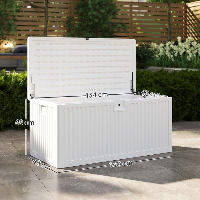 Outsunny Εξωτερικό μπαούλο 140L από αδιάβροχο και αυλακωτό PE, 140x68x68 cm, Λευκό 84G-786V00WT