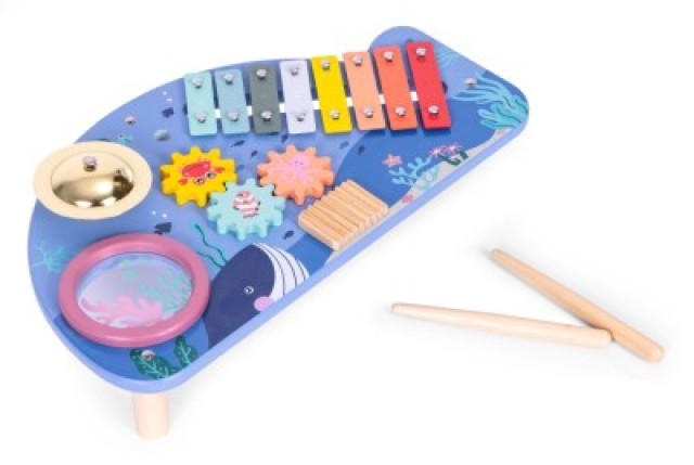 ECOTOYS Τραπέζι με μουσικά όργανα, ξυλόφωνο κύμβαλo τσέκα θαλάσσιο ...