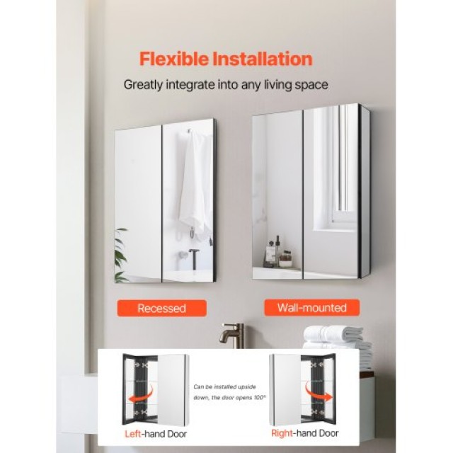 VEVOR Ντουλάπι Φαρμάκων 66x76cm με Ρυθμιζόμενα Ράφια και Καθρέφτη J...