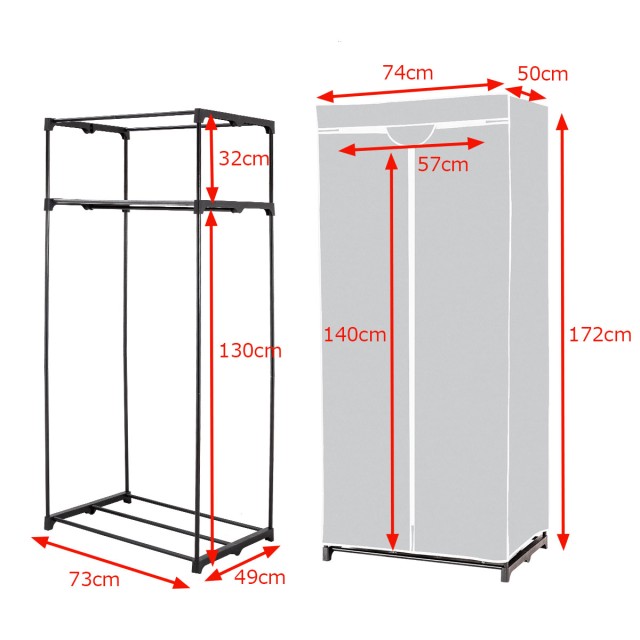 Costway  Ντουλάπα υφασμάτινη με ράγα ρούχων, 75 x 50 x 170 εκ., Γκρι HU10640GR