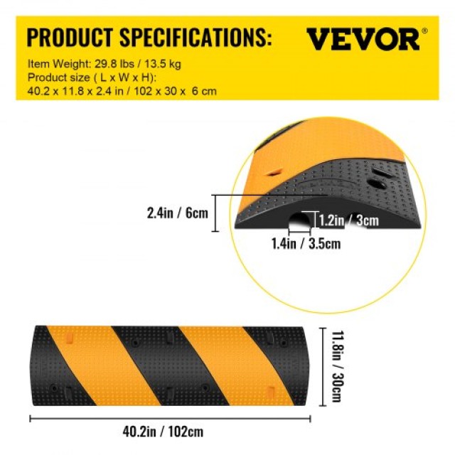 VEVOR Σετ από 2 Μονάδες Προστασίας Καλωδίων και Ράμπας Ταχύτητας από Καουτσούκ για Δρόμους, Μήκους 1 Μέτρου. YCZDLCG402PCS1S6RV0