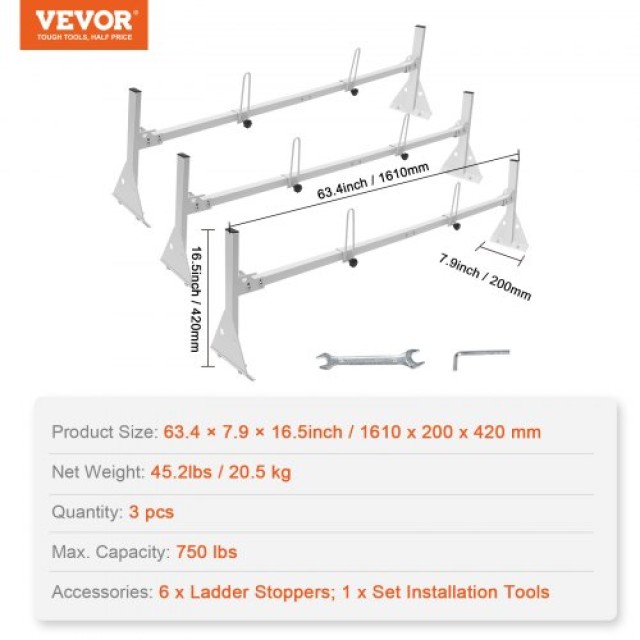 Ράφι Οροφής Βαν VEVOR, 3 Μπάρες, 340 kg, για Chevrolet Express κ.ά.  XSHCH474837508SG0V0