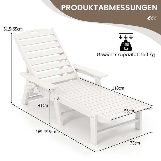 Costway  Ξαπλώστρα εξωτερικού χώρου HDPE με 4-επίπεδη ρυθμιζόμενη π...