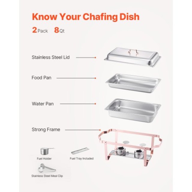 VEVOR 8 Qt 2 Pack Rectangle Chafing Dish Set ZFXBXGSTGK2JJ8OR8V0