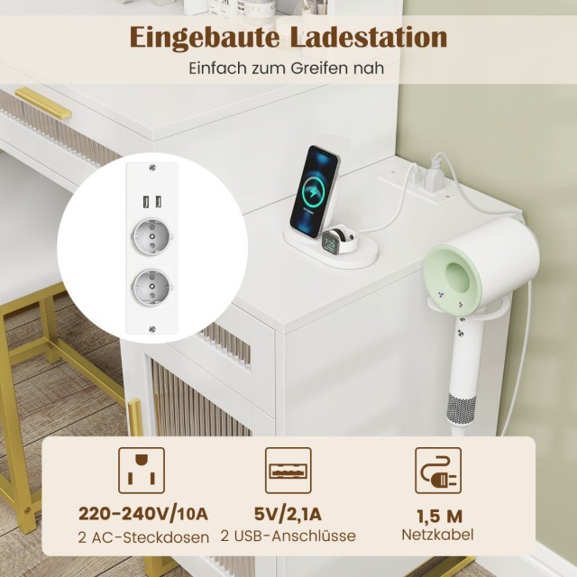 Costway Σετ Τουαλέτας Μακιγιάζ με Ενσωματωμένο Σταθμό Φόρτισης και ...