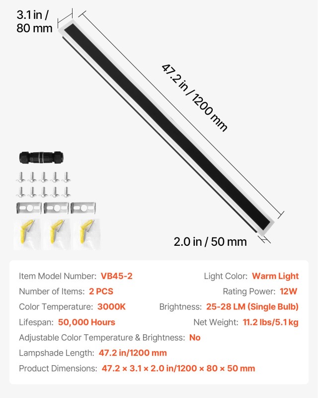 VEVOR Εξωτερικό Φωτιστικό Τοίχου 47.2 ιντσών IP65, Θερμό Λευκό 3000... VEVOR Εξωτερικό Φωτιστικό Τοίχου 47.2 ιντσών IP65, Θερμό Λευκό 3000...