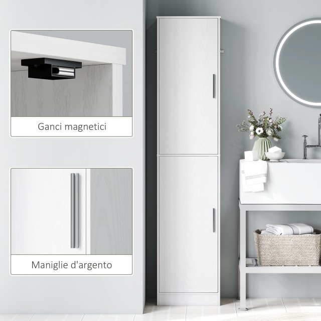 HOMCOM Λευκή Ξύλινη Στήλη Μπάνιου 40x35x180 cm με 2 Ντουλάπια και 6...