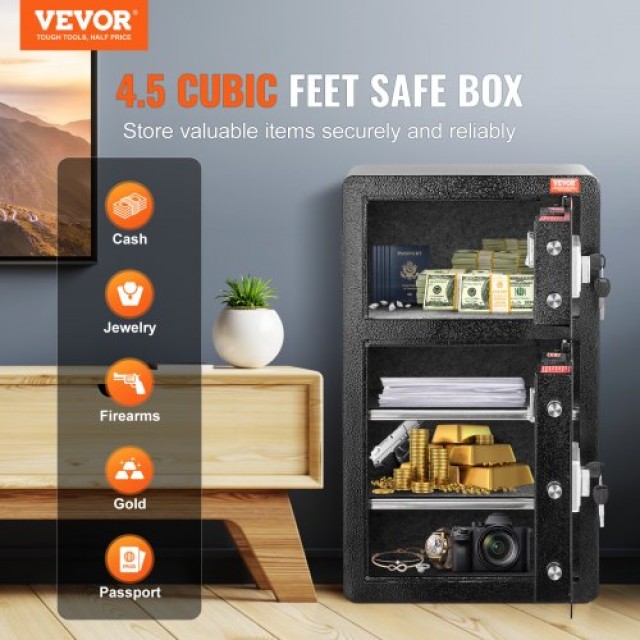 VEVOR Διπλή Πόρτα Χρηματοκιβώτιο 4.5 cu.ft με Κλειδαριά & Κωδικό, Α...