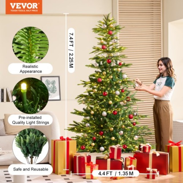 VEVOR  Χριστουγεννιάτικο Δέντρο 2.3μ Προφωτισμένο με 700 Λευκά LED 1319 Κλαδιά  RZSDSQBSDSDSCOD37V2