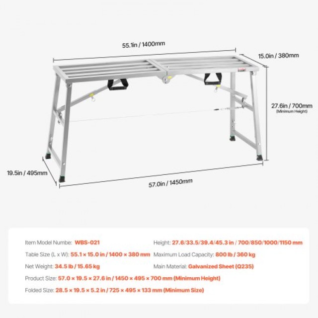 VEVOR  Ρυθμιζόμενη Φορητή Σκαλωσιά 800 lb  BXSZDJSJZJ70P2WE1V0