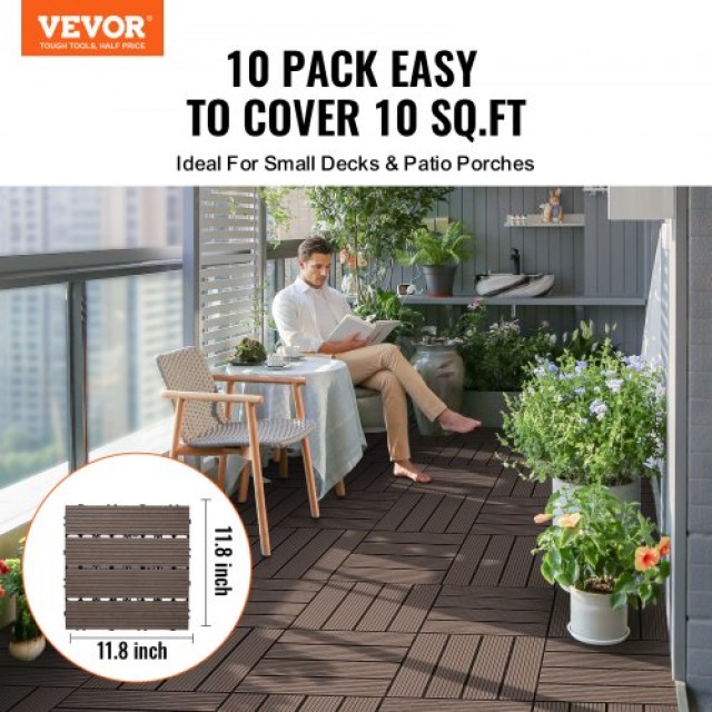 VEVOR  Πλαστικά Ξύλινα Πλακίδια Δαπέδου 10τμχ 12x12 Αδιάβροχα για Β...
