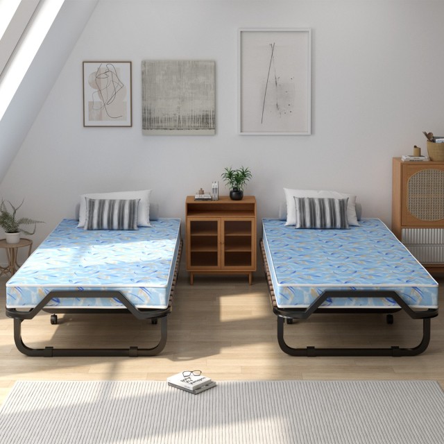 Costway Πτυσσόμενο Κρεβάτι με Πολυτελές Στρώμα Μνήμης & Ρόδες 110 k...