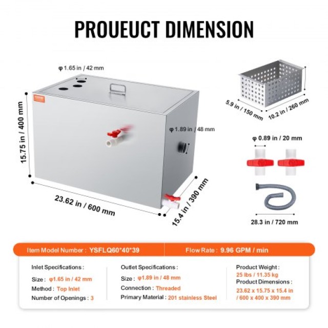 Διαχωριστής Λίπους VEVOR 40 LBS, Ανοξείδωτος, 10 GPM, για Εστιατόρια/Κουζίνες  YSFLQDBRKYSBTX9W7V0