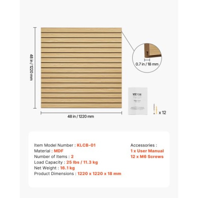 VEVOR Πάνελ SlatWall 4x4 ft MDF Φυσικό για Γκαράζ με Μοντέρνο Σχεδι...
