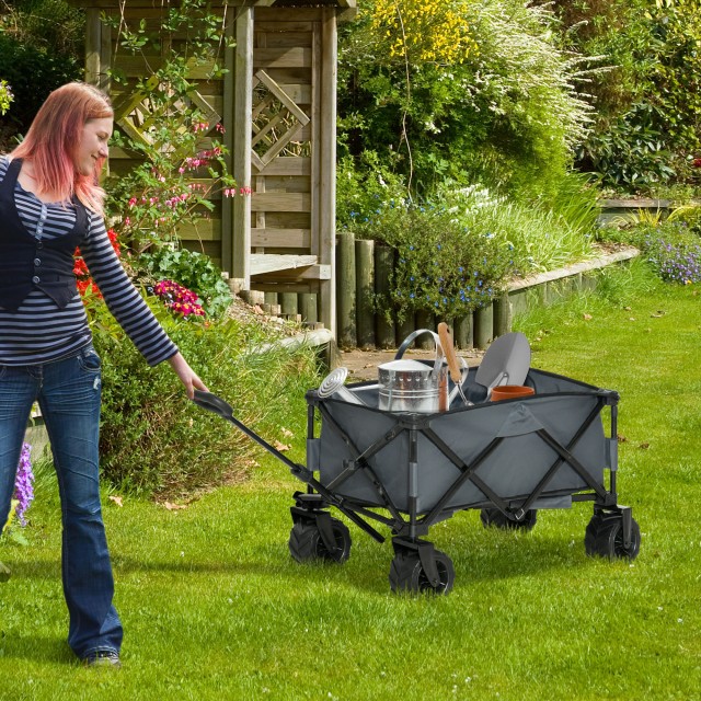 Τρόλεϊ Outsunny Garden μέγιστο φορτίο 70kg με τηλεσκοπική λαβή, από μέταλλο και ύφασμα Oxford, 108x55 cm, γκρι 845-311CG