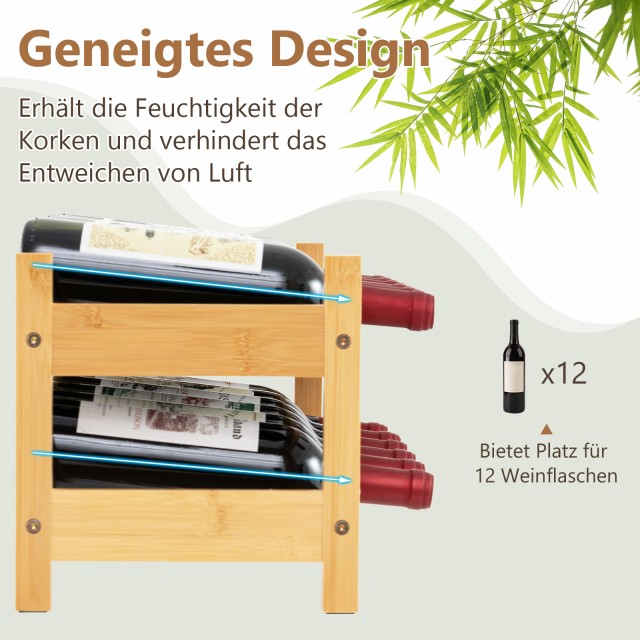 Costway Ράφι Κρασιών από Μπαμπού για 12 Μπουκάλια με 2 Επίπεδα, Φυσ...