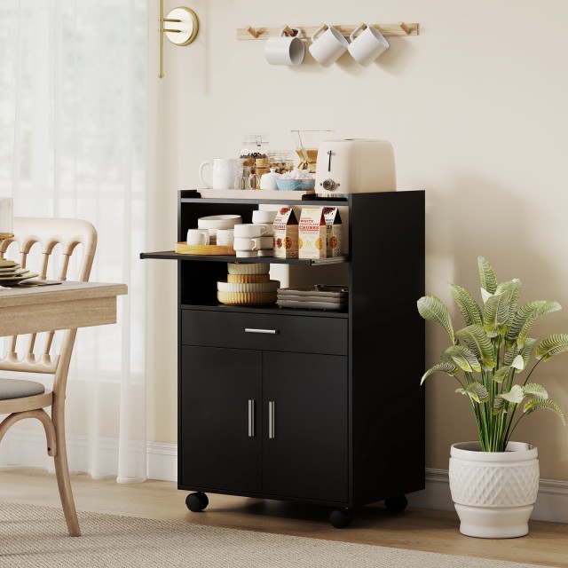 HOMCOM Βάση για Φούρνο Μικροκυμάτων Ξύλινη με Συρτάρι, Ντουλάπι με ...