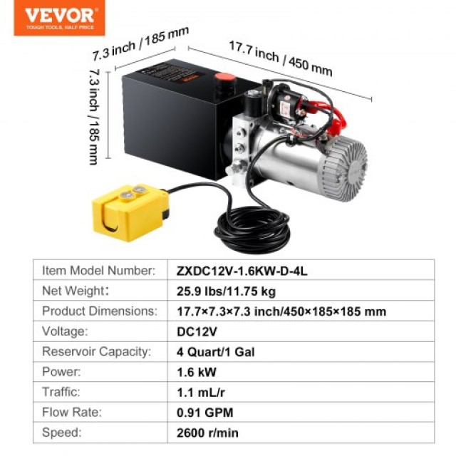 VEVOR Υδραυλική Αντλία 4Qt Μονής Ενέργειας DC 12V  YXYYB12VZLDJA6M7WV0