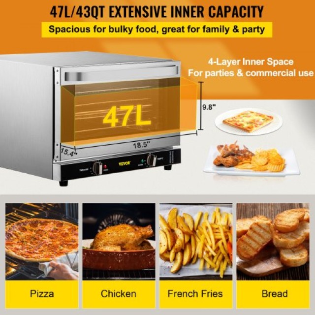 Επαγγελματικός Φούρνος VEVOR 47L, 1600W, 4 Επίπεδα, 220V, ETL  RFXHLO40L220VLV9EV2
