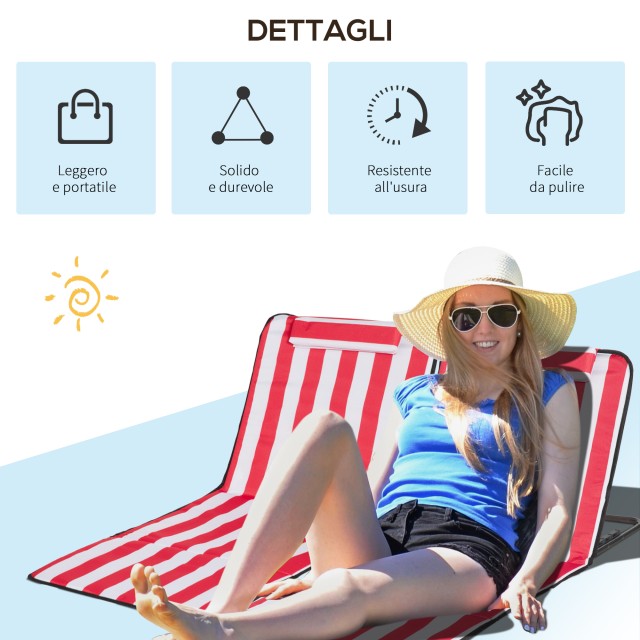 Outsunny Σετ 2 Πτυσσόμενες Ξαπλώστρες Παραλίας με Ρυθμιζόμενη Πλάτη σε 5 Επίπεδα και Τσάντα, Κόκκινο A20-205