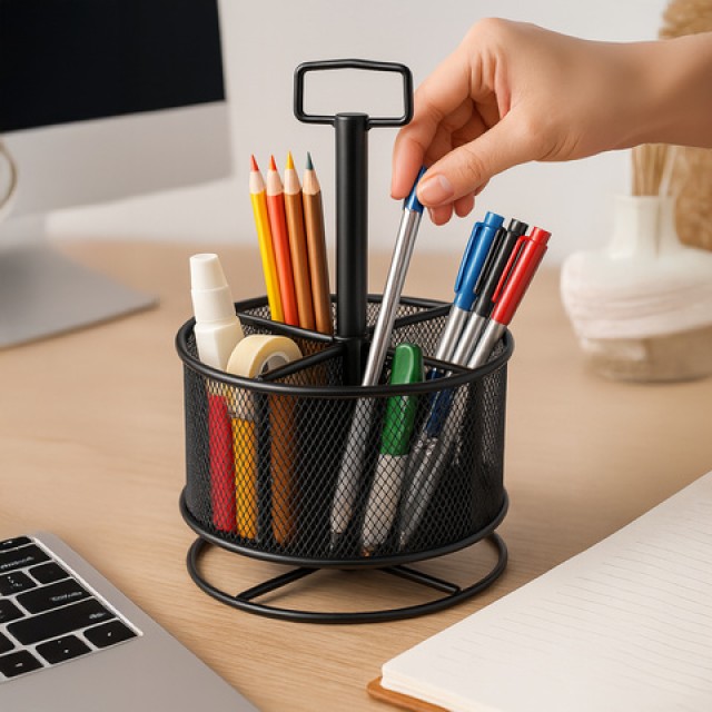 Maaleo Περιστρεφόμενος Μεταλλικός Οργανωτής Γραφείου  Μαύρο με 4 Δι...