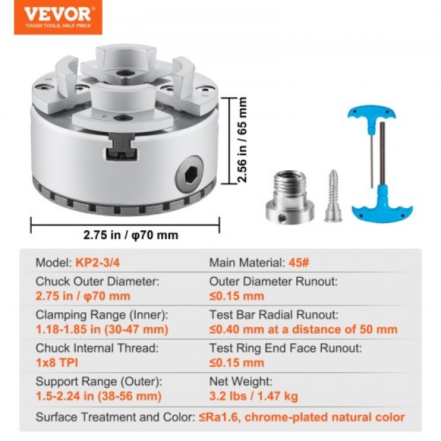 VEVOR KP2-3/4 Τόρνος Τσοκ, 4-Σιαγόνες 2.75, Αυτοκεντρούμενο Εργαλεί...